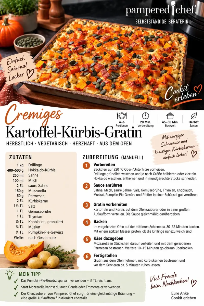 Cremiges Kartoffel Kürbis Gratin Rezeptkarte