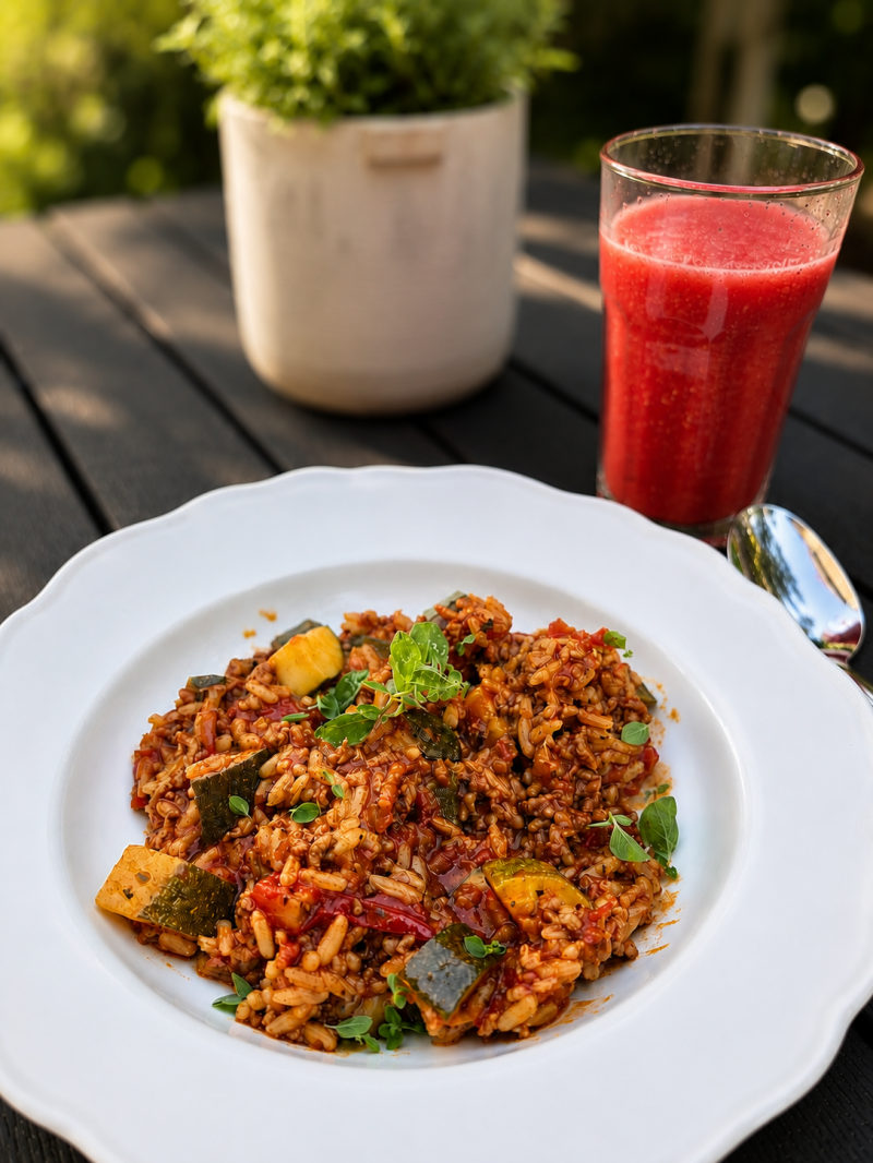 Herzhafter Zucchini-Hackfleisch-Eintopf aus dem Bosch Cookit mit Rinderhack, Reis, Tomaten und frischer Zucchini – einfaches Hauptgericht für die ganze Familie.