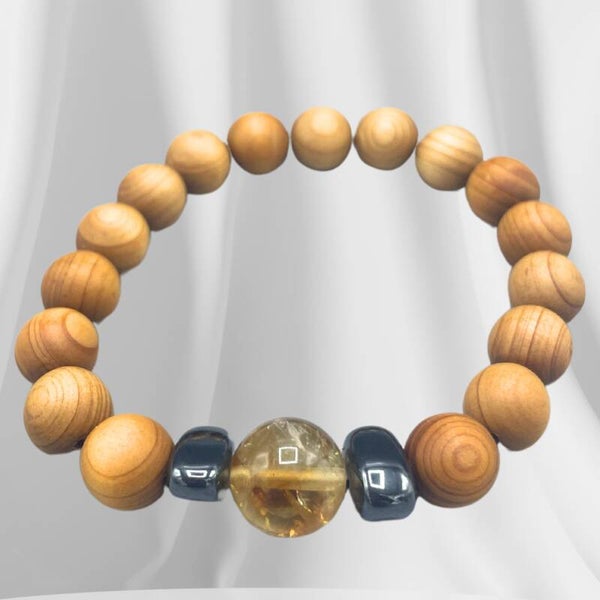 Bracelet de Chakra du Plexus Solaire en Cèdre avec Citrine