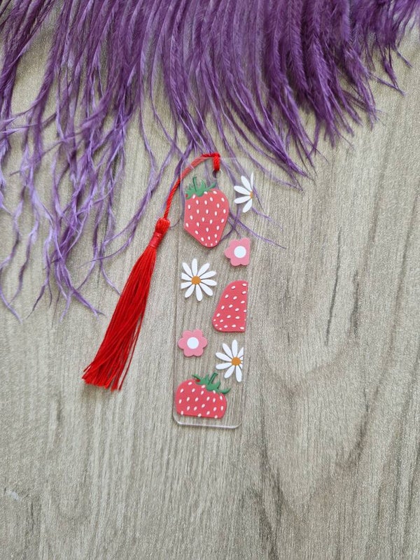 Marque-page acrylique fraise,