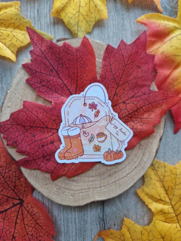 Sticker holographique Cozy reader tea,