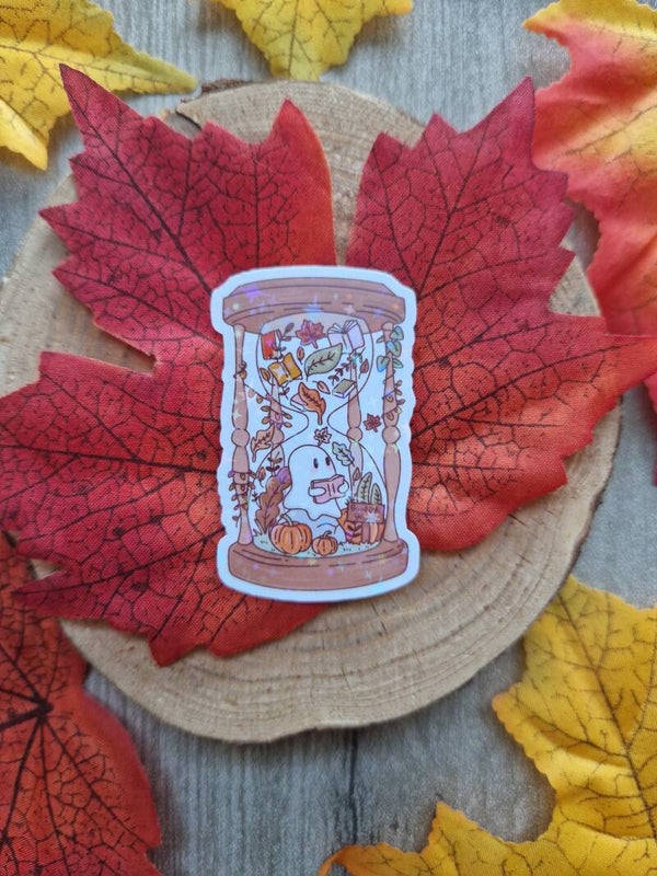 Sticker holographique sablier automne,