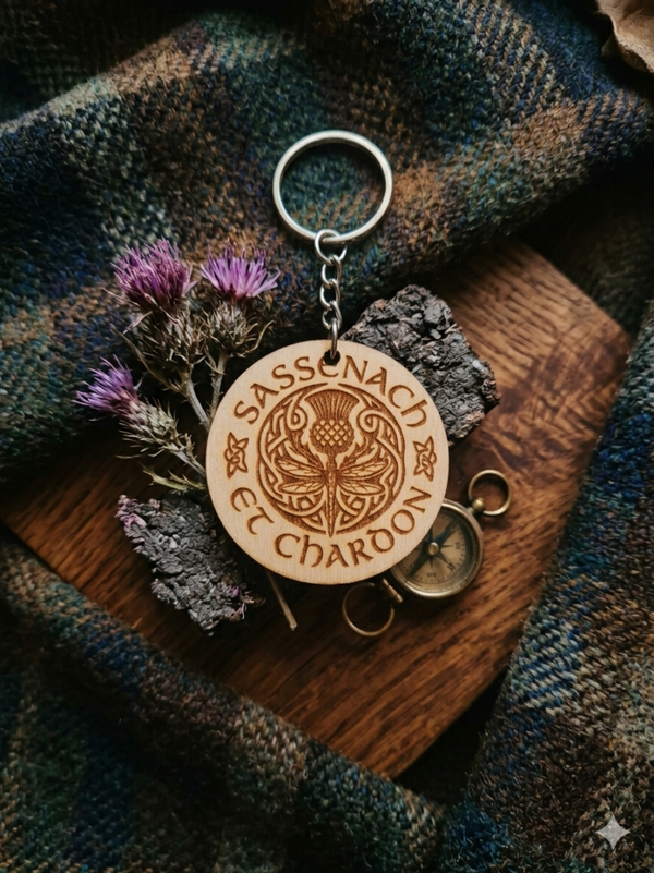 Porte-clés en bois sassenach et chardon,