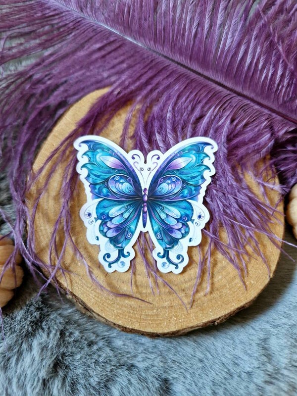 Stickers papillon bleu,