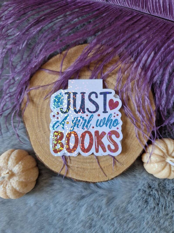 Marque-page magnétique holographique "Just a girl who books" holographique,