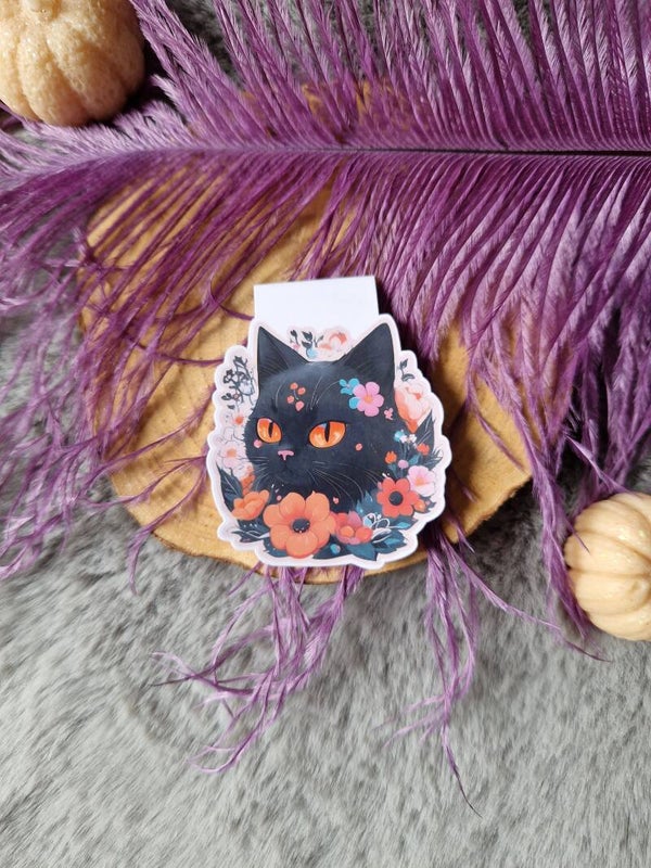 Marque-pages magnétique chat noir,