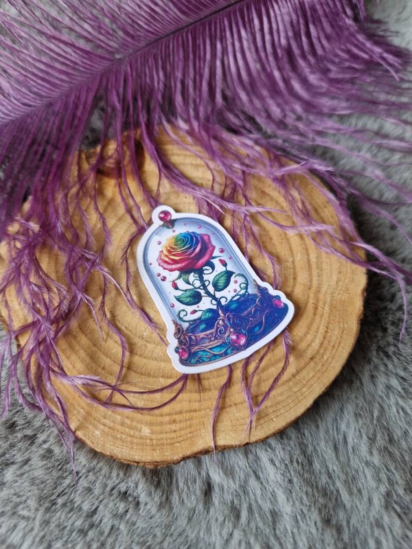 Stickers rose multicolore holographique,