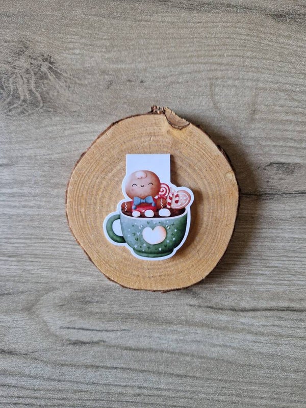 Marque-page magnétique « Tasse en pain d'épices de Noël »