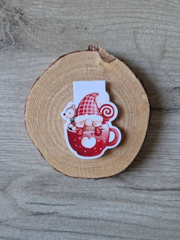 Marque-page magnétique « Tasse gnome de Noël »