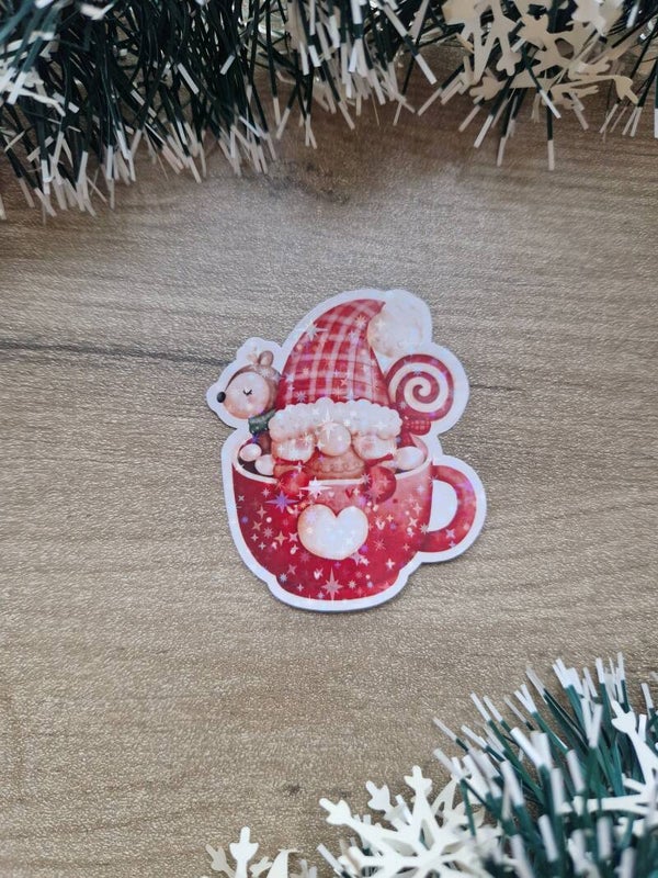 Sticker holographique tasse de Noël,