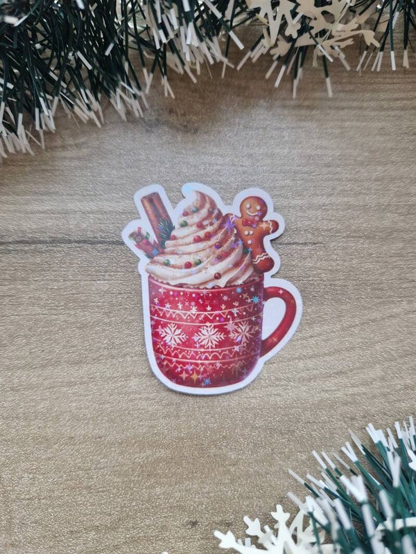 Sticker holographique tasse de Noël,