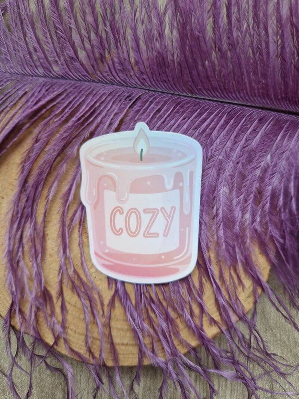 Sticker holographique bougie cozy,