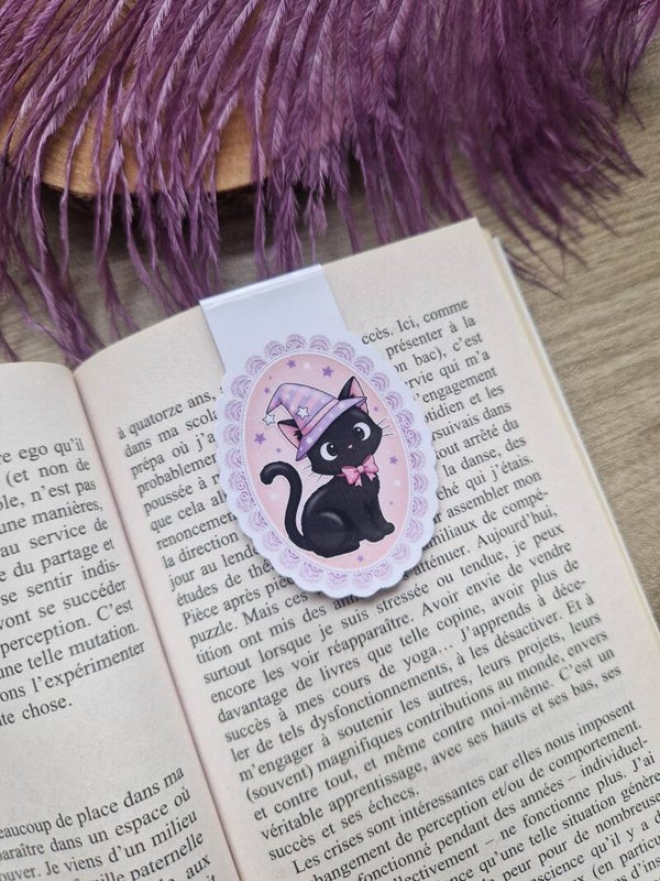 Marque-page magnétique chat noir,
