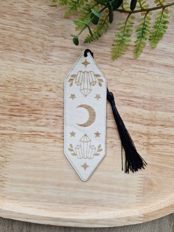 Marque-page en bois lune et pierre,