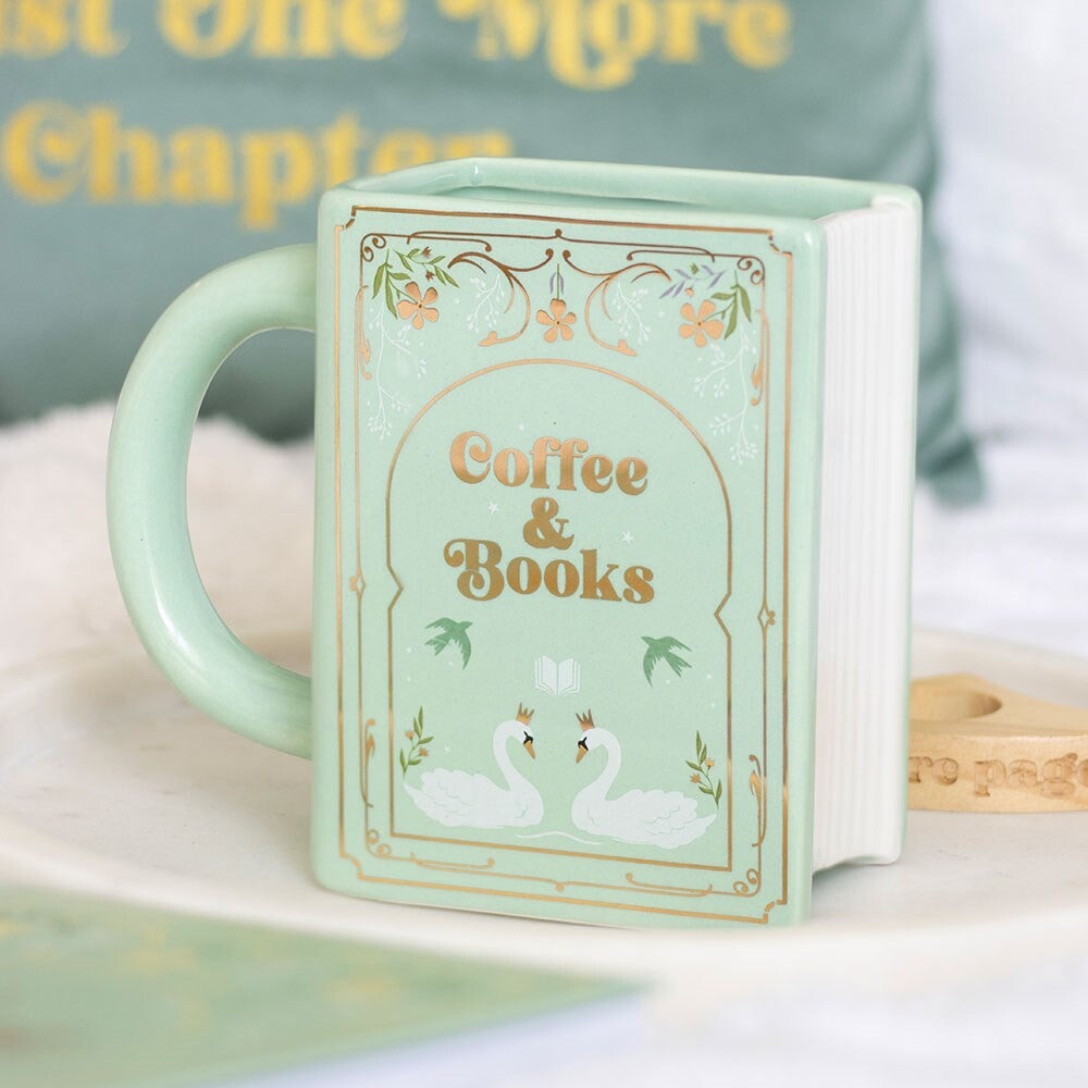 Tasse en forme de livre vert « Coffee and Books »