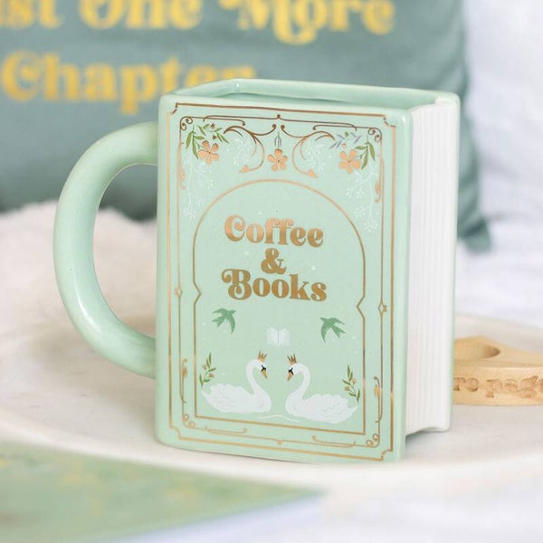Tasse en forme de livre vert « Coffee and Books »