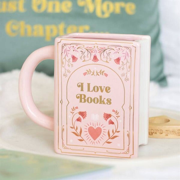 Tasse en forme de livre rose « I Love Books »