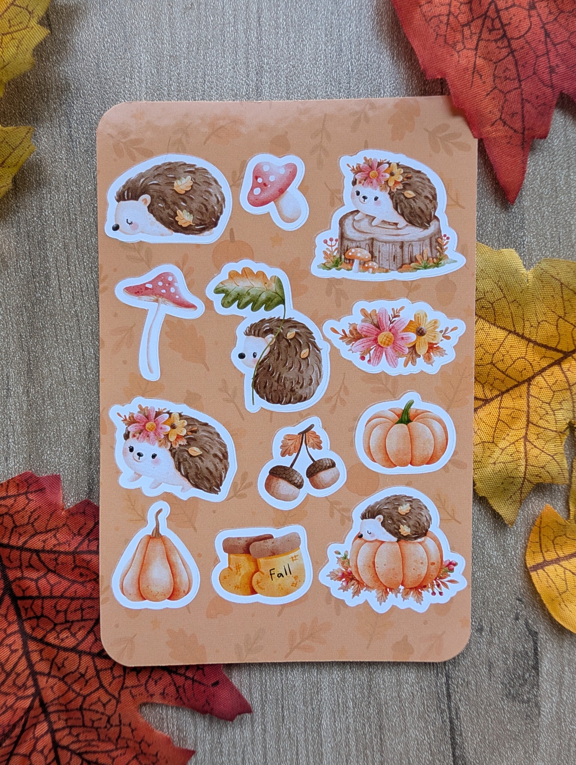 Planche de stickers hérissons d'automne,