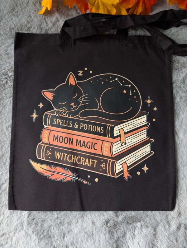 Tote bag noir chat qui dort sur PAL