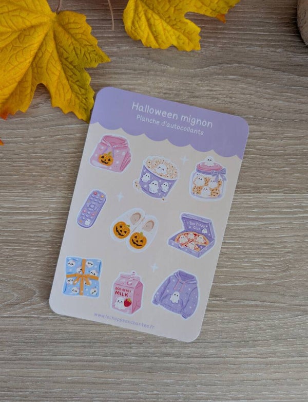 Planche de stickers Halloween mignon,