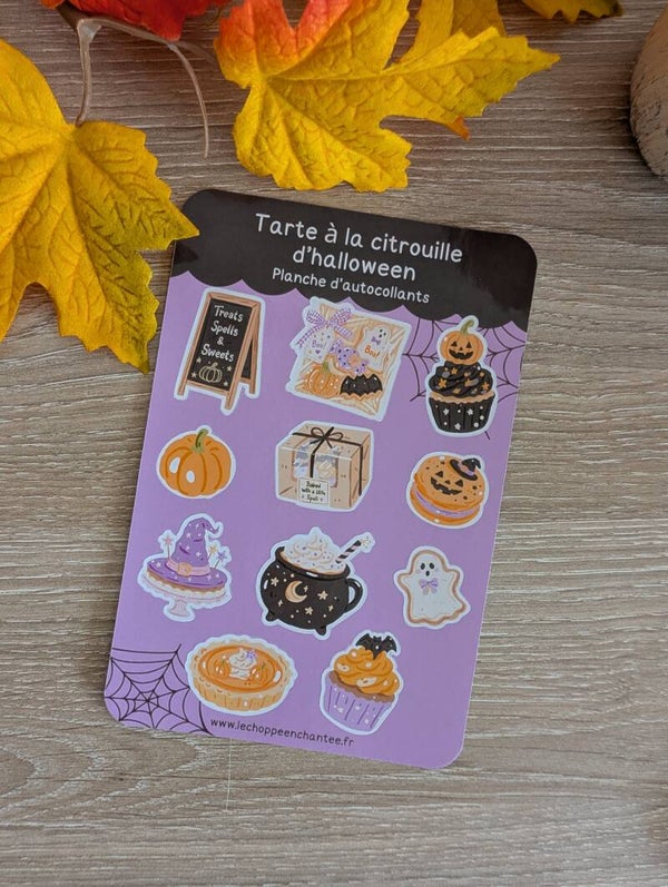 Planche de stickers tarte à la citrouille d'Halloween,
