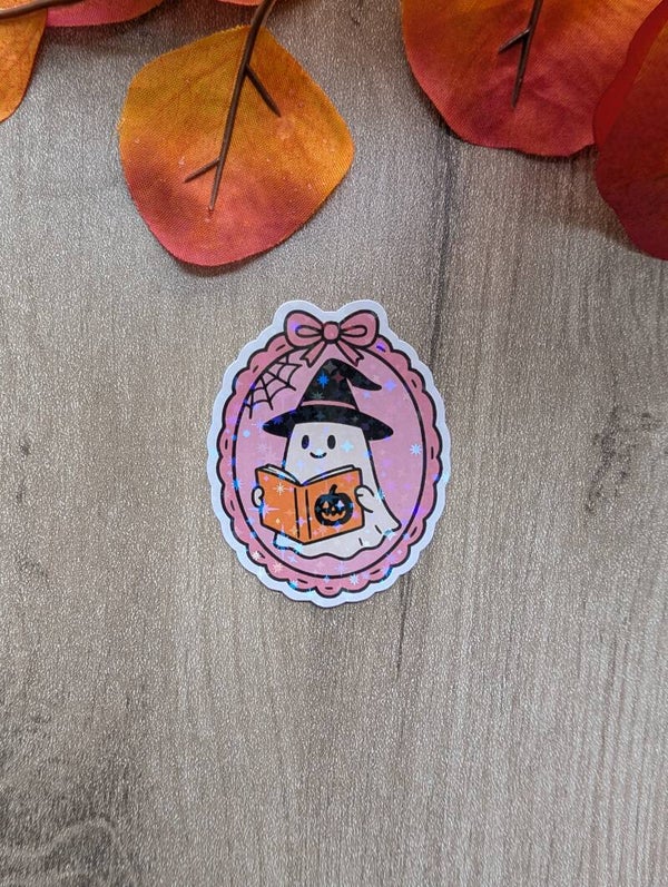 Sticker holographique fantôme qui lit,