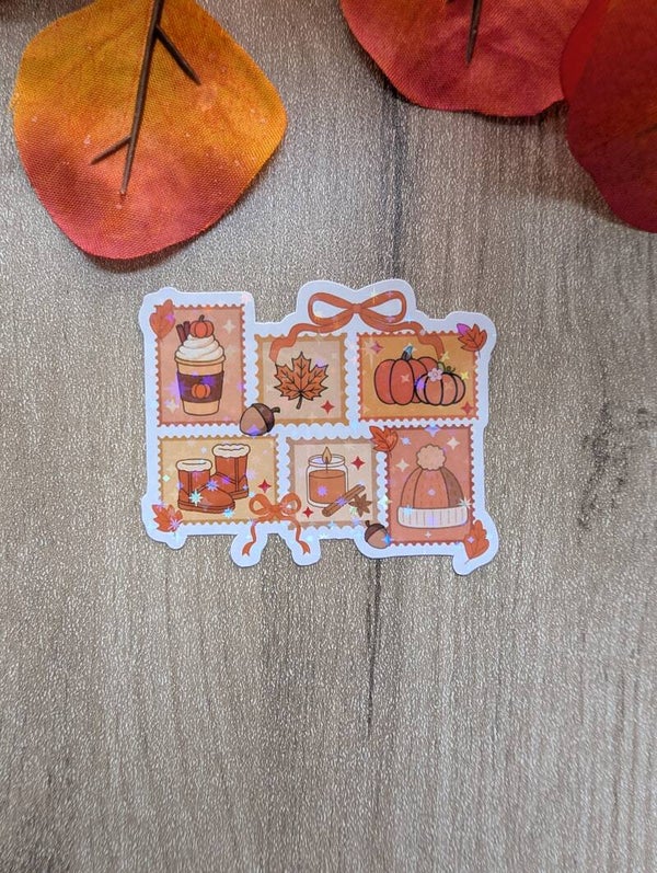 Sticker holographique timbre automnal,