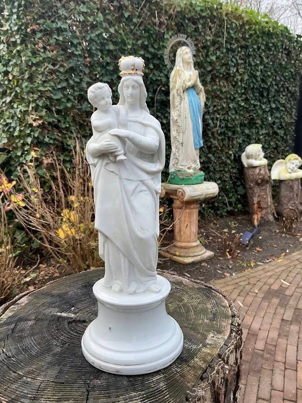 Zeldzaam porseleinen bisque Mariabeeld – Maria met kindje Jezus (jaren ’30)