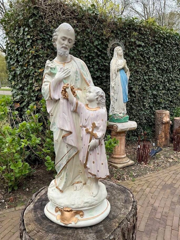 Antiek heiligenbeeld – Sint-Jozef met Kindje Jezus (jaren ’30–’40)