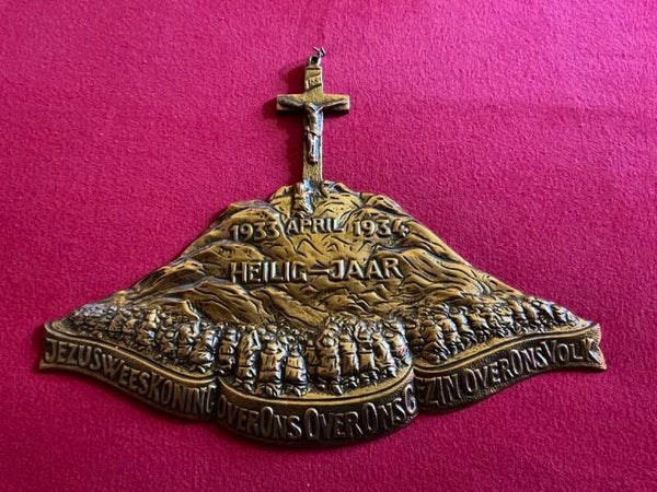 Antieke koperen plaquette – Heilig Jaar 1933–1934