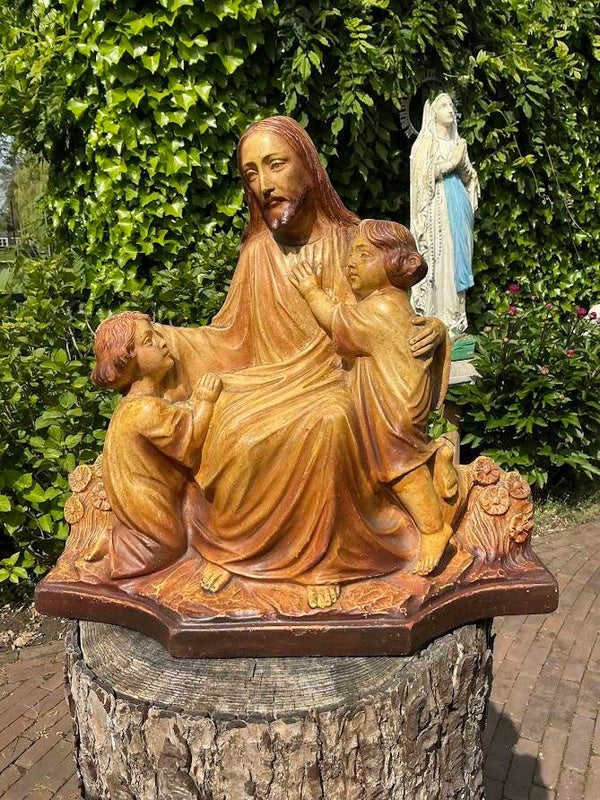 Antiek Belgisch Heilig beeld Jezus de Kindervriend