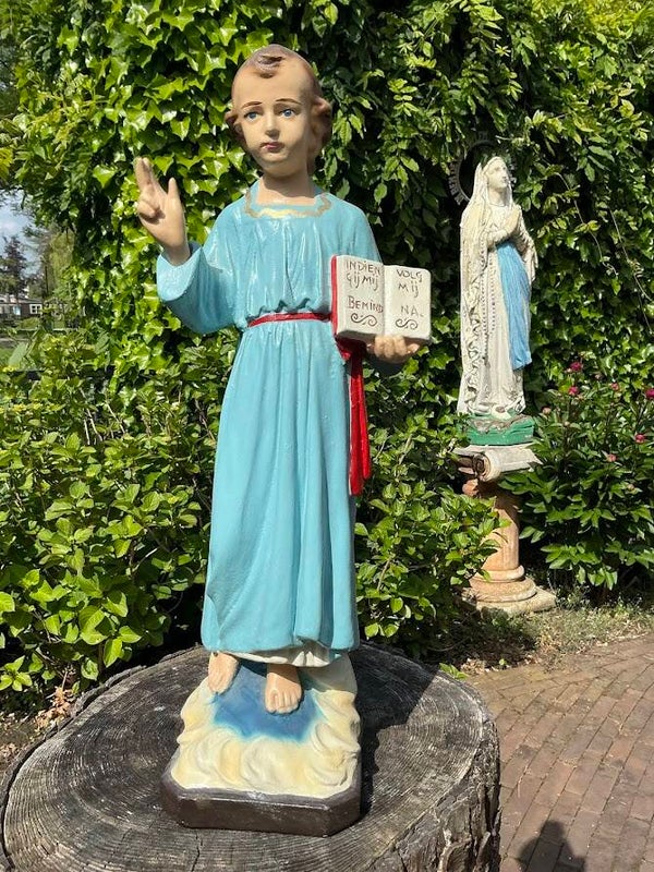 Antiek Beeld Kindje Jezus op de wolk met Boek