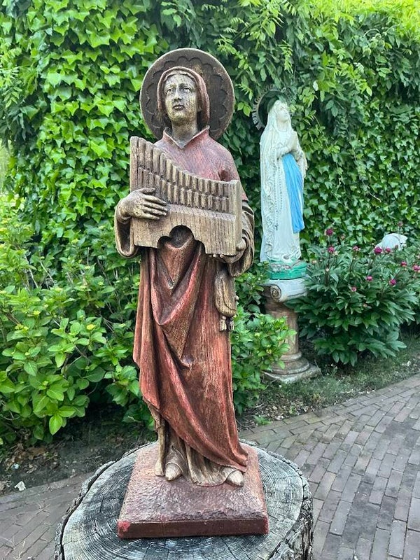 Oud zeldzaam standbeeld Heilige Sint Cecilia