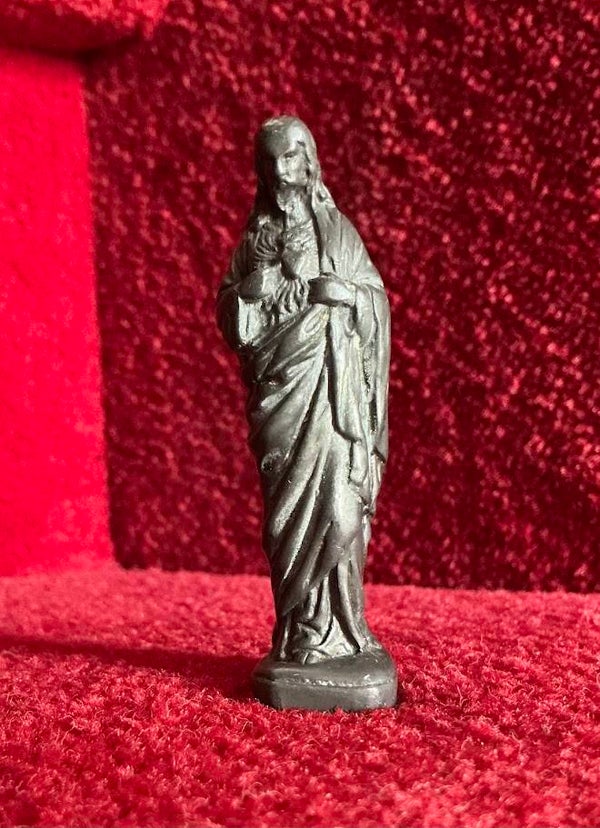 Antiek Tinnen Miniatuur Beeldje Jezus Heilig Hart