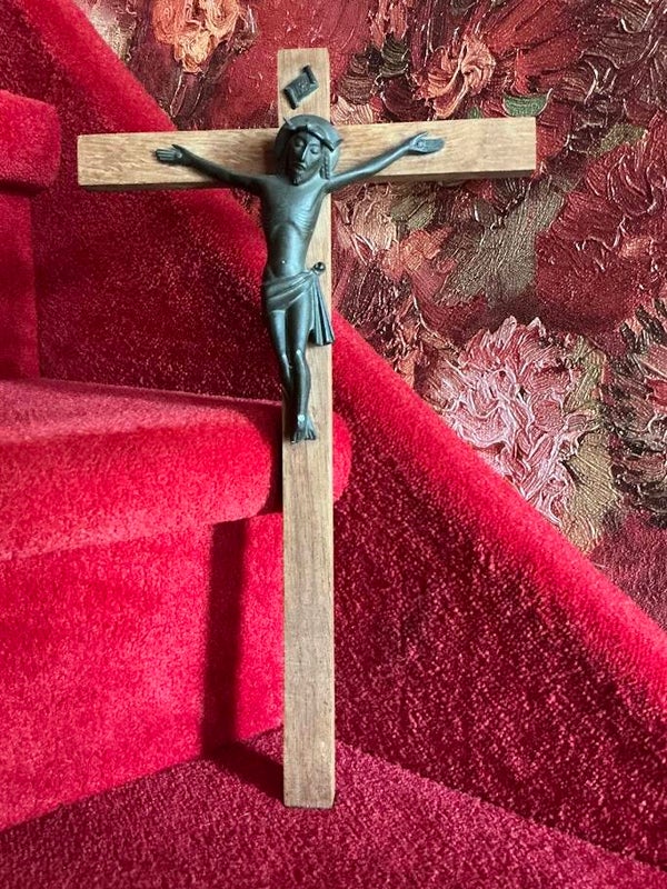 Prachtig Zeldzaam Houten Kruisbeeld Jezus INRI corpus