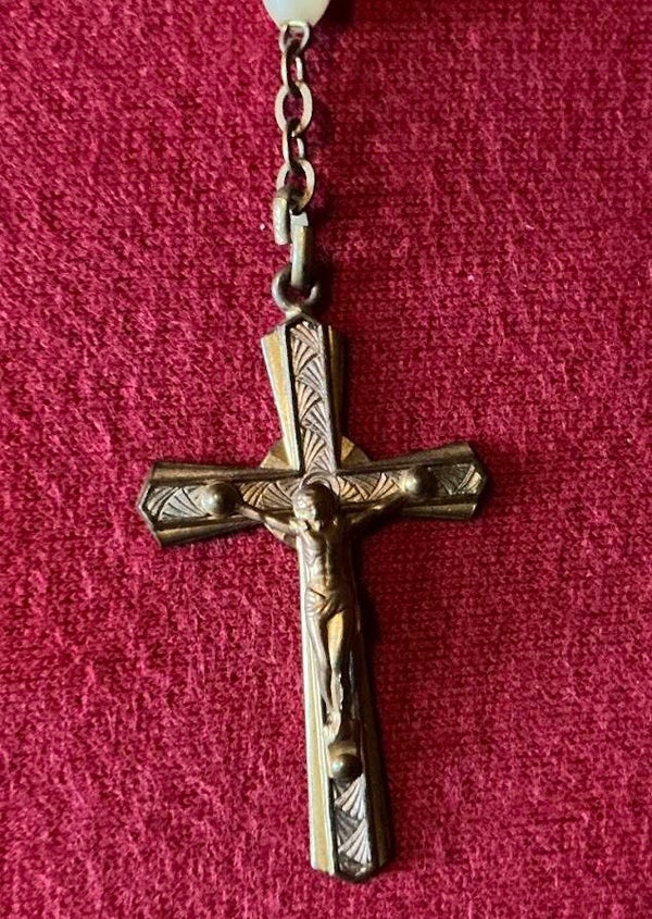 Antieke Franse Rozenkrans Maria/Jezus Medaille