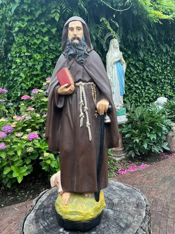 Antiek Frans Heiligenbeeld St. Anthonius Abt met varken