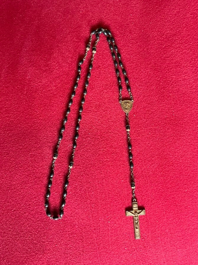 Antieke rozenkrans medaille Jezus en Maria