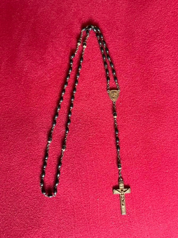 Antieke rozenkrans medaille Jezus en Maria