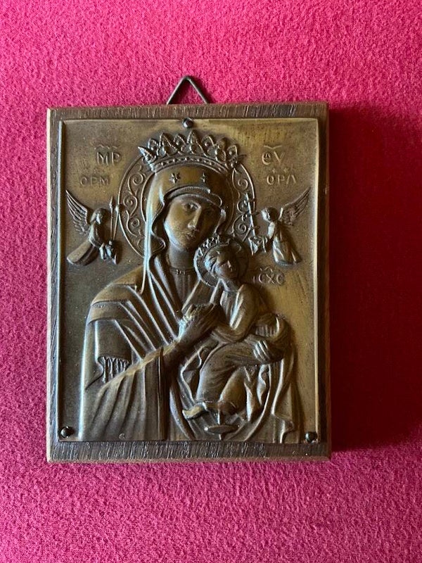 Antiek bronzen icoon O.L.V van Altijddurende Bijstand