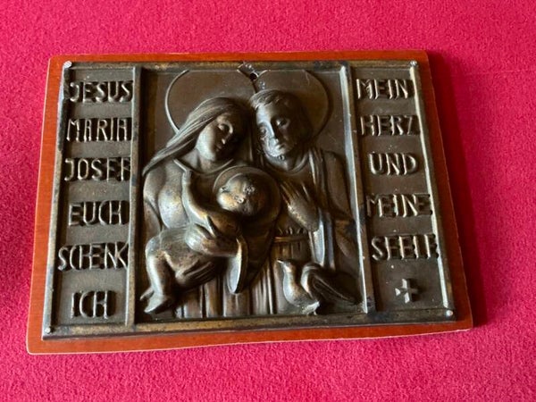 Religieuze bronzen altaarplaquette Heilige Familie