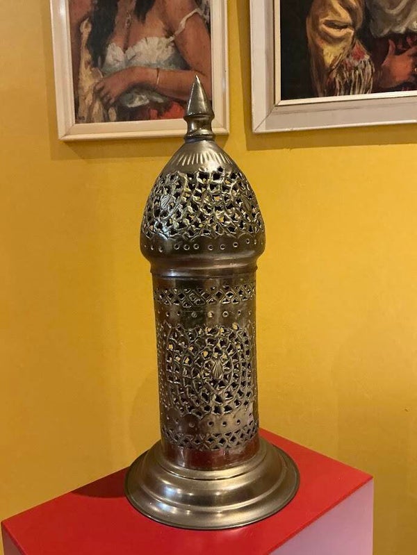 Grote vintage Indiase kaarslichtlamp tafel kandelaar XL