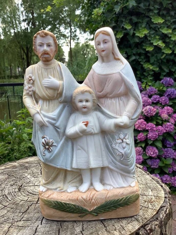 Heiligenbeeld Heilige Familie – Vintage porselein biscuit beeld jaren ’40/’50 – 20 cm