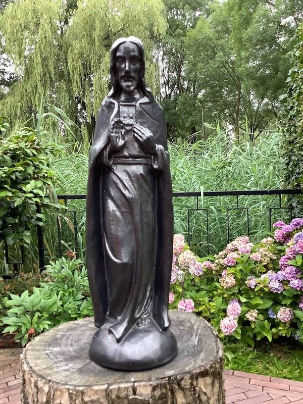 Zwart Heiligenbeeld van Jezus met Heilig Hart – Stenen Beeld (Binnen & Buiten)