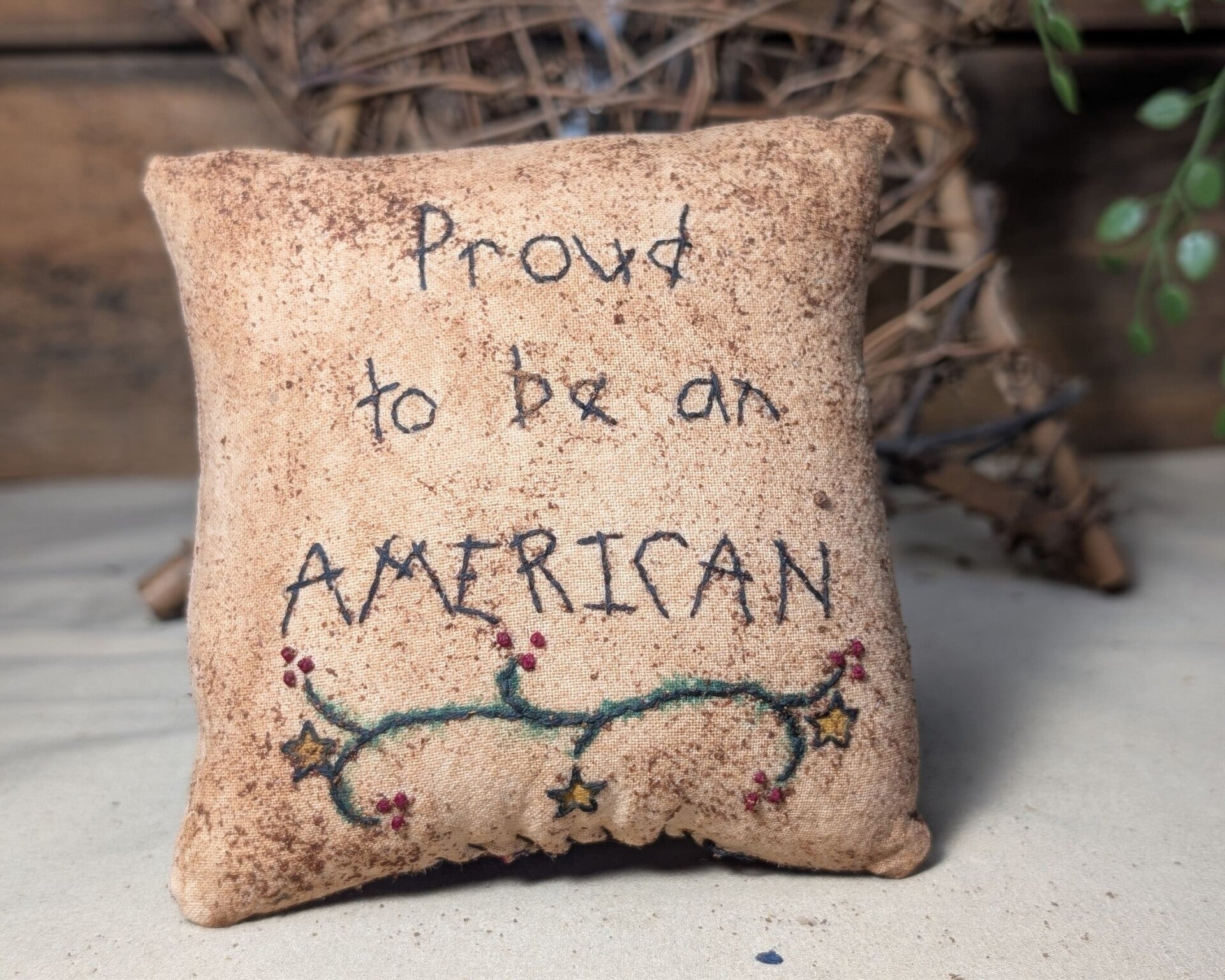 Americana 4-inch Home Decor Pillow, Primitive Proud to be an American Decor