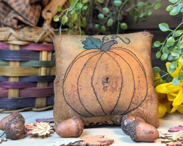 Primitive Pumpkin 4-inch Decorative Pillow for Home Decor, Mini Accent Pillow for Autumn