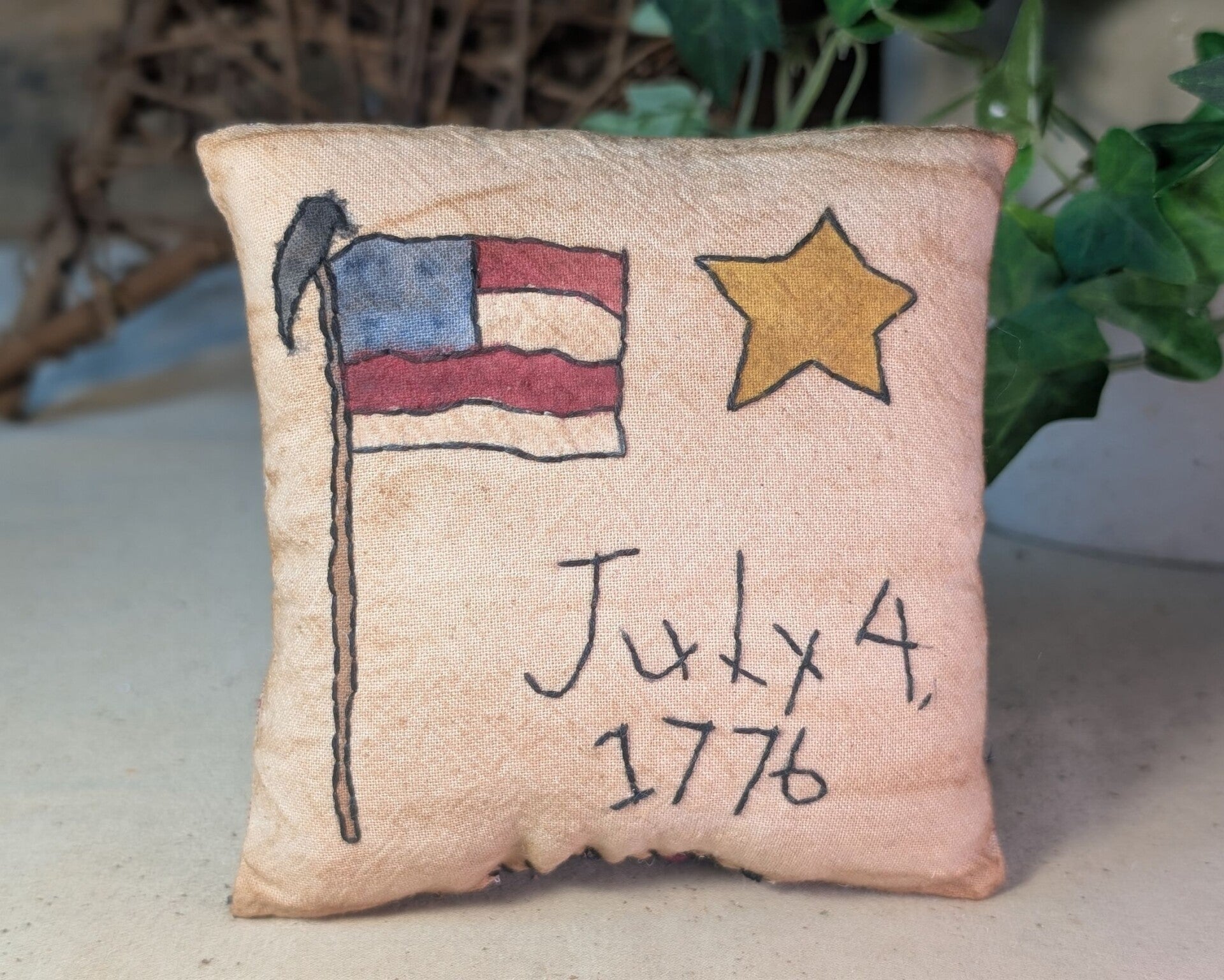 Primitive 4-Inch Individually Made Patriotic Flag Mini Pillow for Home Decor