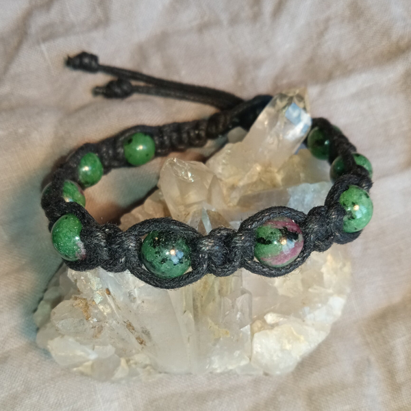 Bracelet Zoïsite-Rubis ou Anyolite ZRA-172025-02 perles rondes 8 mm