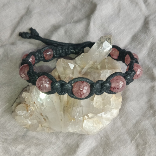 Bracelet Quartz Fraise ref QZFR-040-25-06 perles rondes 8 mm