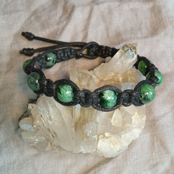 Bracelet Zoïsite-Rubis ou Anyolite ZRA-172025-03 perles rondes 8 mm